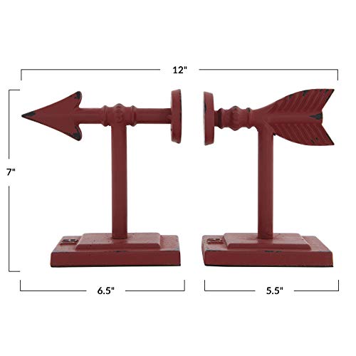 Creative Co-Op Decorative Cast Metal Arrow Bookends, Red, Set of 2 Pieces - color: Red