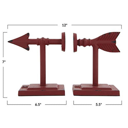 Creative Co-Op Decorative Cast Metal Arrow Bookends, Red, Set of 2 Pieces - color: Red