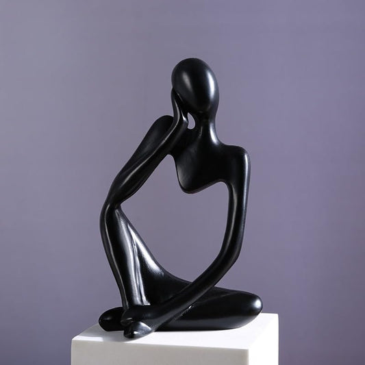 Abstract Human Figure Sculpture, Modern Resin Art Decor for Living Room, Office Desk, Bookshelf - Thinking Pose Statue (black1) - color: Black1