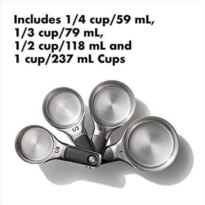 OXO Good Grips Stainless Steel Measuring Cups and Spoons 8-Piece Set | Magnetic Handles for Easy Nesting Storage, Non-Slip Grip, Etched Measurement Markings, Baking Tools, Dry and Liquid Measuring - size: 8 count, style: Set