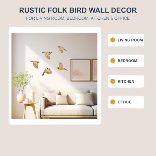 Vumyhuby 5-Piece Blue Wooden Bird Wall Art, Rustic Folk Flying Bird Decor - color: Blue