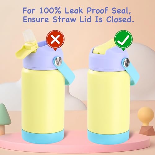 Kerilyn 12oz Kids Water Bottle 2 Pack, Stainless Steel Insulated Water Bottle Bulk, Toddler Cups with Straws Leak-Proof, Kids Water Bottles for School Boys Girls, BPA Free, Cream + Sky 2 Piece Set - color: A. Cream+Sky