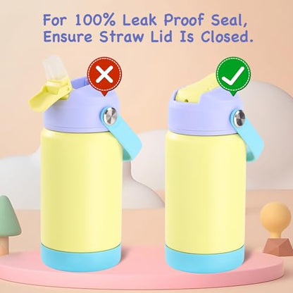 Kerilyn 12oz Kids Water Bottle 2 Pack, Stainless Steel Insulated Water Bottle Bulk, Toddler Cups with Straws Leak-Proof, Kids Water Bottles for School Boys Girls, BPA Free, Cream + Sky 2 Piece Set - color: A. Cream+Sky