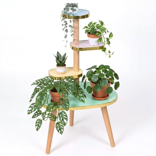 Mid Century Modern Decor for Home 4-tier Plant Stand Colorful Mid Century End Table Modern Storage Shelf for Living Room, Bedroom, Balcony, Boho Home Decor (Pastel) - color: Pastel