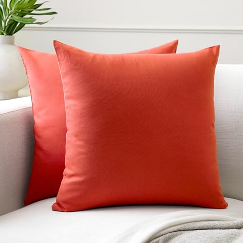 Encasa XO Throw Pillow Covers 16x16 in Set of 2 Brick | No Inserts | Cotton Pillow Covers For Living Room, Bed, Sofa, Couch | Decorative Cushion Covers With Improved Zipper - color: Brick, size: 16" x 16" (Pack of 2)