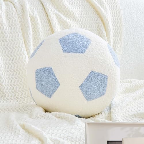 Uvvyui Soccer Pillow Football Throw Pillow Round Aesthetic Home Decor Soccer Decorative Pillow Soft Soccer Sports Ball Plush Pillows for Bedroom Sofa Chair Couch（Blue,8 Inch） - color: Blue, size: S-8 Inch