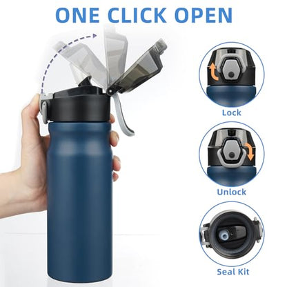 BJPKPK 18 oz Water Bottle with Straw & Handle, Insulated Stainless Flask | Leak Proof Locking Lid, Thermal, Double Wall Vacuum, Keeps Hot/Cold, BPA Free, Dishwasher Safe, Travel & Sports, Navy Blue - color: A-Navy Blue, size: 18 Ounces