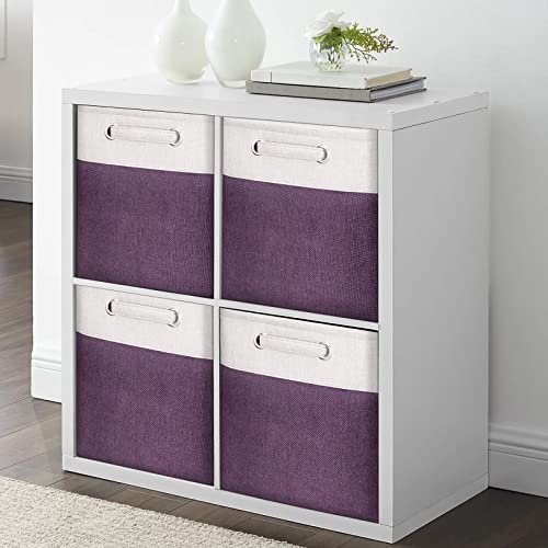 13 Inch Cube Storage Bins Purple - 3-Pack Purple Storage Cubes with Handles, 13x13x13 Fabric Storage Bins, Foldable Dark Purple Storage Baskets for Shelves, Cloth Organizer Cube Bins