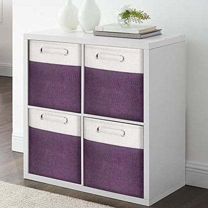 13 Inch Cube Storage Bins Purple - 3-Pack Purple Storage Cubes with Handles, 13x13x13 Fabric Storage Bins, Foldable Dark Purple Storage Baskets for Shelves, Cloth Organizer Cube Bins