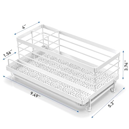 Cisily Sponge Holder for Kitchen, Sink Caddy Organizer, Kitchen Sink Accessories with Drip Tray, Rustproof and Non-slip Kitchen Sink Sponge Holder (White) - color: White