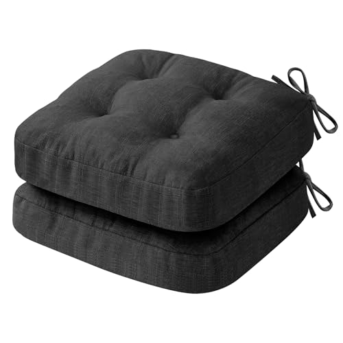 IASEAHK Chair Cushions, Foam Dining Chair Cushions, Tufted Indoor Chair Pads, 16.5” x 16.5” x 3.5”, Set of 2, Black - color: Black, size: Pack of 2