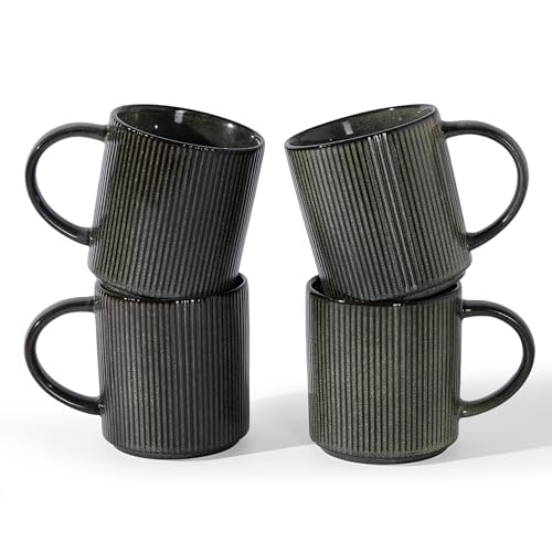 famiware Coffee Mug Set of 4, Star 16 oz Large Mugs Cup Set with Handle | Ceramic Mug for Coffee, Latte, Tea, Stackable Drinkware Set, Microwave & Dishwasher Safe, Deep Forest - color: Deep Forest, size: 4 Count (Pack of 1)