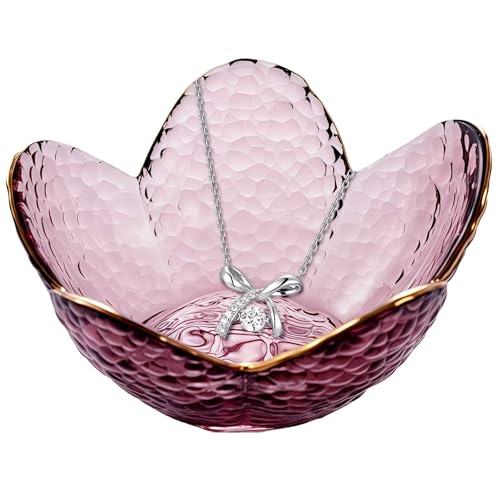 Small Purple Flower Jewelry Dish, Glass Jewelry Ring Tray Trinket Bowl, Nightstand Decor Ring Holder for Women, Wedding, Birthday, Mother's Day Gifts for Women - color: Purple
