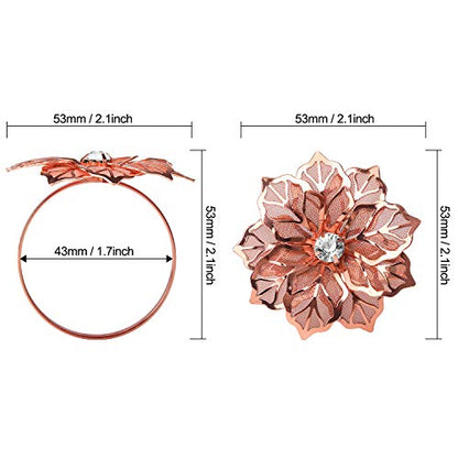 KPOSIYA Hollow Out Flower Napkin Ring Holder Metal Napkin Rings Set of 20 for Wedding Party Holiday Banquet Christmas Dinner Delicate Serviette Buckles Decor Favor (20, Flower-Rose Gold) - size: 20 pcs, style: Rose Gold