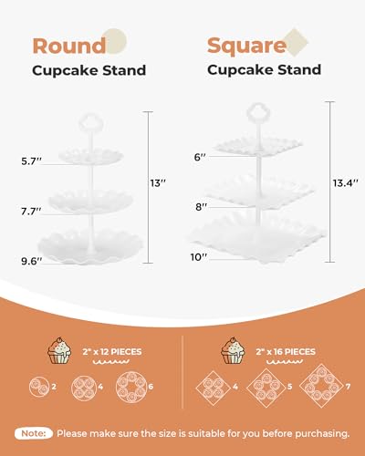 Kootek 5pcs Cupcake Stand Dessert Table Display Set Serving Tray for Party | 3-Tier Cupcake Stand, 3 Rectangular Trays, Hold 64 Standard Cupcakes, Cookie Display, BPA-Free, No Tools Required, Hand Wash - color: Bright White, size: 5 Set