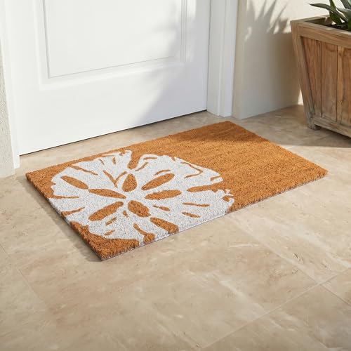 Fab Habitat Non Slip Doormat Thin - Handwoven, Durable - Natural Coir - Entryway, Front Door, Porch, Patio - Sand Dollar White/Natural (18" x 30" Non-Slip) - color: Sand Dollar, size: Large (18 x 30 inch) - Extra Thin, Low Profile