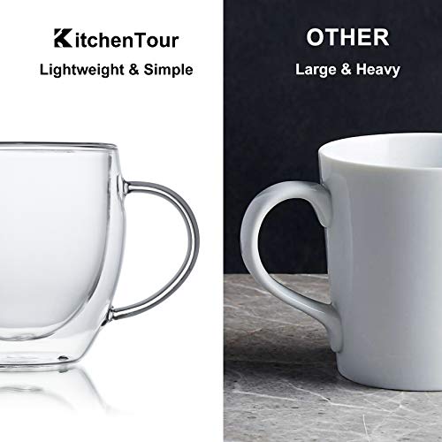 KitchenTour Insulated Coffee Mug 8 oz- Double Wall Glass Coffee Cup with Handle Set of 4 - Clear Glass Drinkware for Espresso，Cappuccino, Latte，Hot Beverages - style: 8oz