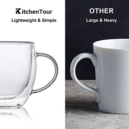 KitchenTour Insulated Coffee Mug 8 oz- Double Wall Glass Coffee Cup with Handle Set of 4 - Clear Glass Drinkware for Espresso，Cappuccino, Latte，Hot Beverages - style: 8oz