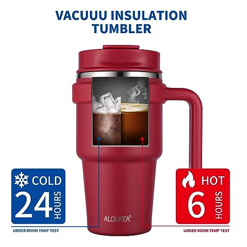 20 oz Insulated Travel Coffee Mug Tumbler with Handle and Straw | Leakproof Stainless Steel Coffee Cup with Lid, Double Wall Vacuum Ice Thermal Cup, Red - color: .Red, size: 20 Ounces