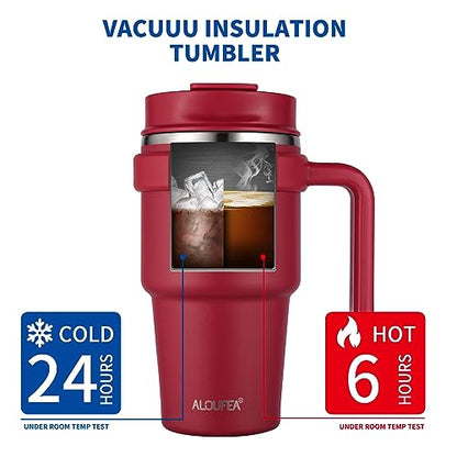 20 oz Insulated Travel Coffee Mug Tumbler with Handle and Straw | Leakproof Stainless Steel Coffee Cup with Lid, Double Wall Vacuum Ice Thermal Cup, Red - color: .Red, size: 20 Ounces