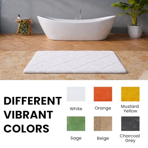 C23 20"x32" 100% Cotton Washable Bath Mat - 210 GSF Non-Slip Rug, White - color: White