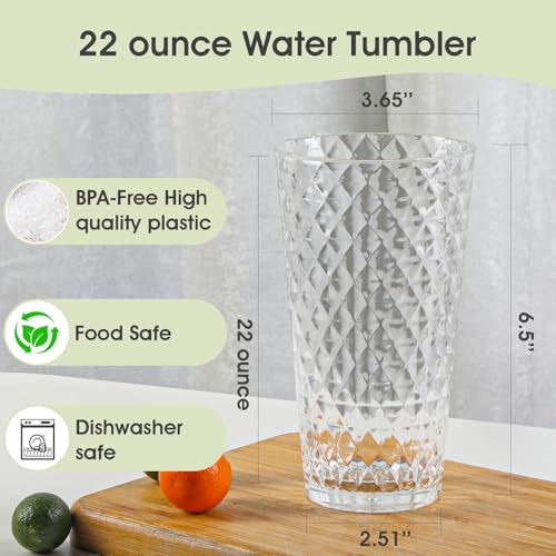 BPA-Free Plastic Tumblers 8 Pack (8x22oz) | Reusable Dishwasher Safe | Stackable Shatterproof Cups | Plastic Drinkware & Drinking Tumblers for Restaurant, Home, Party - color: Transparent, size: 8-Pack
