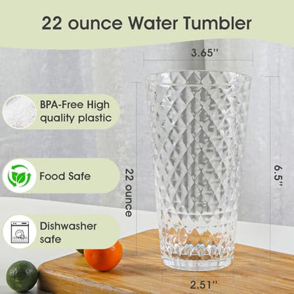 BPA-Free Plastic Tumblers 8 Pack (8x22oz) | Reusable Dishwasher Safe | Stackable Shatterproof Cups | Plastic Drinkware & Drinking Tumblers for Restaurant, Home, Party - color: Transparent, size: 8-Pack