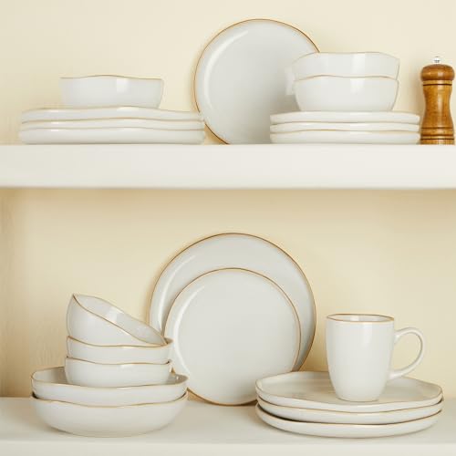 Dinnerware Set for 4, Ceramic Dish Set, Plate and Bowl Set, Microwave & Dishwasher Safe Dishware Set, Chip & Scratch Resistant Dinner Sets, Irregular Edge Design, White - color: White, size: Set (12pcs)