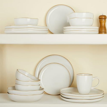 Dinnerware Set for 4, Ceramic Dish Set, Plate and Bowl Set, Microwave & Dishwasher Safe Dishware Set, Chip & Scratch Resistant Dinner Sets, Irregular Edge Design, White - color: White, size: Set (12pcs)