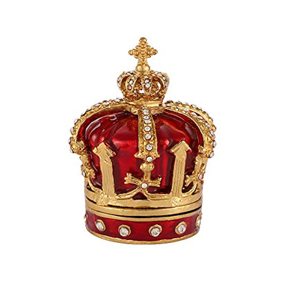 QIFU Red Crown Style Enameled Jeweled Trinket Box Hinged Unique Gift for Family - color: Crown 1 Red