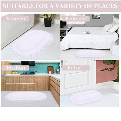 Home Weavers Hampton Crochet Reversible Bathmat 100% Cotton Bathroom Rugs Set, Washable Rug, Extra Soft and Absorbent Bath Rug, Kitchen Mat, Bath Mat Set, Mat Non Slip, 21"x34" Rectangle, White - color: White, size: 1'9" x 2'10" (Oval)