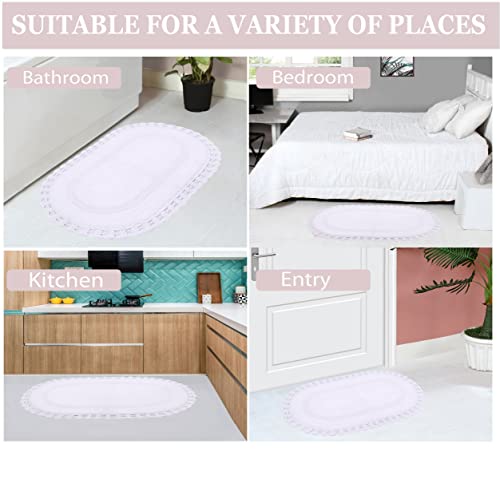 Home Weavers Hampton Crochet Reversible Bathmat 100% Cotton Bathroom Rugs Set, Washable Rug, Extra Soft and Absorbent Bath Rug, Kitchen Mat, Bath Mat Set, Mat Non Slip, 24"x40" Rectangle, White - color: White, size: 2' x 3'4" (Oval)