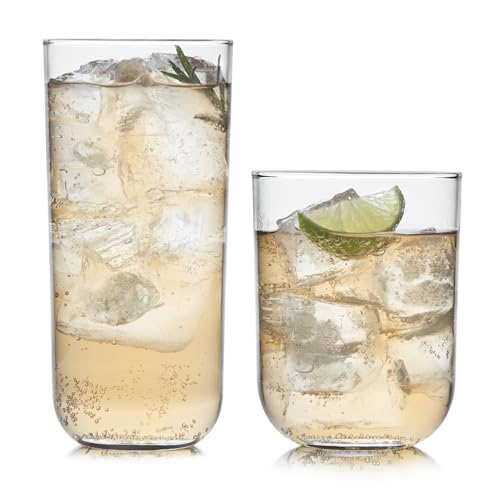Polaris Axis Tumbler & Rocks Drinking Glasses Set of 16, Glass Cups | 17.75 oz and 15 oz Capacities for Water, Juice, Cocktails, and More with Dishwasher-Safe Convenience for Easy Cleanup - color: 02 - Polaris Axis