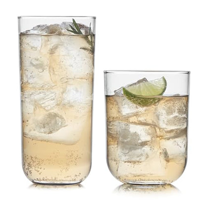 Polaris Axis Tumbler & Rocks Drinking Glasses Set of 16, Glass Cups | 17.75 oz and 15 oz Capacities for Water, Juice, Cocktails, and More with Dishwasher-Safe Convenience for Easy Cleanup - color: 02 - Polaris Axis