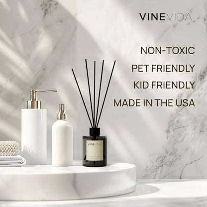 VINEVIDA | Leather & Brandy | Reed Diffuser for Home & Bathroom | Long-Lasting Scent Sticks Set | Oil Stick Diffuser | Bathroom Scent