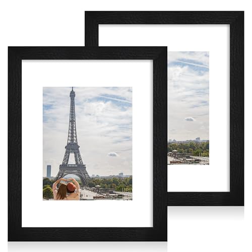 Hongkee 11x14 Picture Frame Set of 2, Made of Made of Glass and Rustic Black Wooden Frame, Display 8x10 Pictures with Mat or 11 x 14 Posters without Mat for Wall Mounting, Gallery Photo Frames - color: Rustic Black, size: 11x14 in
