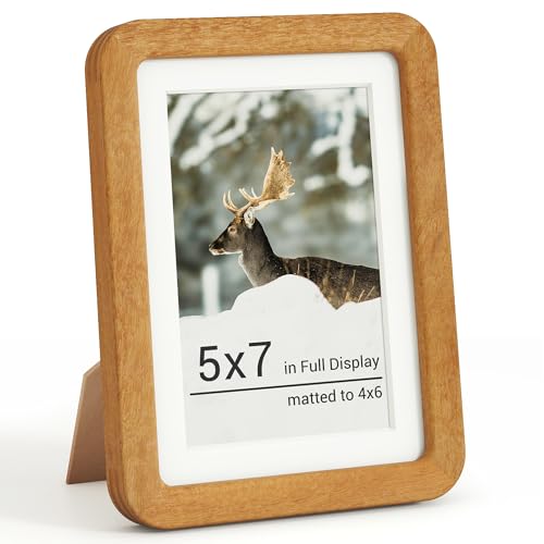 RICHFOCUS 5x7 Picture Frame, Solid Teak Wood Photo Frame with Double Tenon Rounded Corner & Chamfered Curved Edge, 5 by 7 Wooden Frame Matted to 4x6 Photos, Diploma Certificate Document Frame - color: Teak, size: 5x7