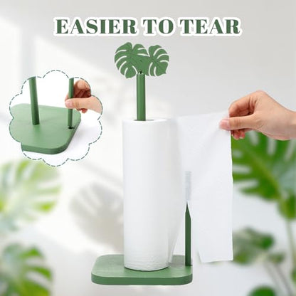 Leinuosen Monstera Leaves Paper Towel Holder Tropical Monstera Wooden Paper Towel Holder Green Ocean Tropical Bathroom Accessories Kitchen Roll Stand Organizer Standing Apartment Housewarming Gift - style: Green Monstera Leaves