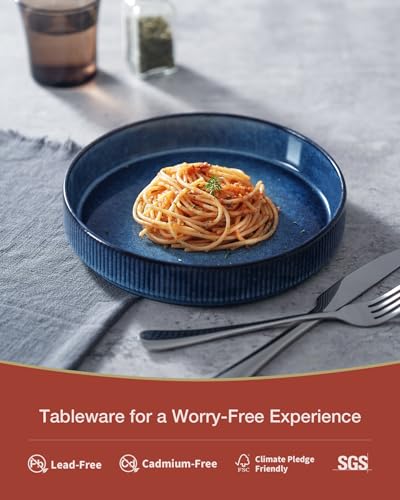 famiware Star 7.5" Pasta Bowls Set of 6, Plate Bowls, Nebulas Blue | Double Reactive Glaze, Microwave & Dishwasher Safe, Lead-free and Cadmium-free, Stoneware Scratch Resistant, Kitchen Bowls - color: Nebulas Blue, size: 6 pcs