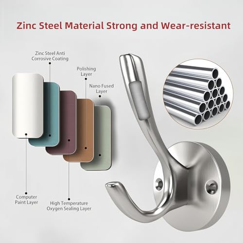 Towel Hooks for Bathrooms Silver Wall Hooks 2 Pack Brushed Nickel Coat Hooks Heavy Duty Towel Wall Hooks for Coats Robes Hats Bath Entryway Cubicle Kitchen Screw in Brushed Nickel Towel Hooks - color: Silver