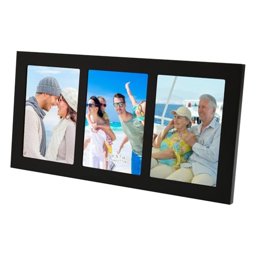 Collage Picture Frame Black Wood 5x7 3-Opening 1 Pack - color: Black-3, size: 3 5X7