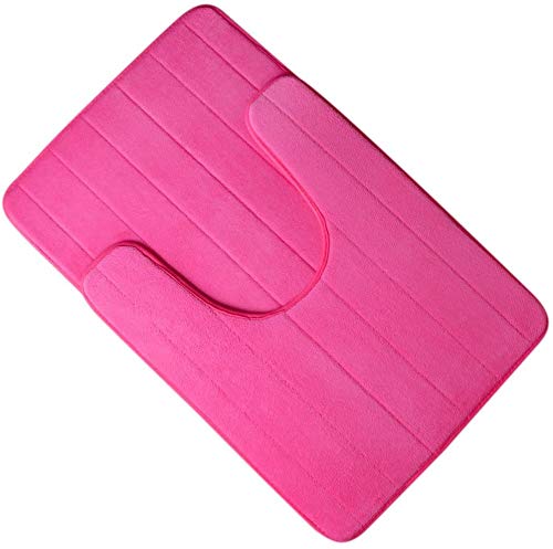 Memory Foam Bathroom Rugs 2 Piece Bath Mat Set Soft Non-Slip and Absorbent Microfiber Bath Rug and U-Shaped Toilet Mat 32"x20"+24"x 20", Hot Pink