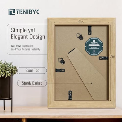 5x7 Picture Frame Set of 3 - Light Wood, Natural Oak Wood Photo Frame with HD Tempered Glass, Tabletop Display - color: Oak, size: 5 X 7, style: 3 Pack