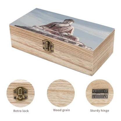 Wood Storage Box White StatueRetro Decorative Organizer with for Photos Letters Keepsakes for Home Study Desk