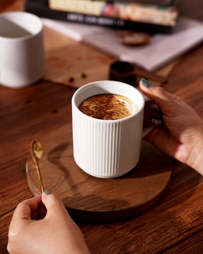 famiware Coffee Mug Set of 4, Star 12 oz Ceramic Mugs Cups Set with Handle | Stoneware Stackable Catering Cup for Coffee, Tea, Cappuccino, Latte, Microwave & Dishwasher Safe, Matte White - color: Star-Matte White, size: 4 Count (Pack of 1)