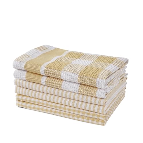 LANE LINEN 100% Cotton Dish Towels for Kitchen - 6 Pack Dish Cloths for Washing Dishes, Ultra Soft Quick Drying Kitchen Dish Cloths, Reusable Dish Rags for Washing Dishes, 12"x12" - Beige - color: 01: Beige, size: 12"x12" - 6 Pack