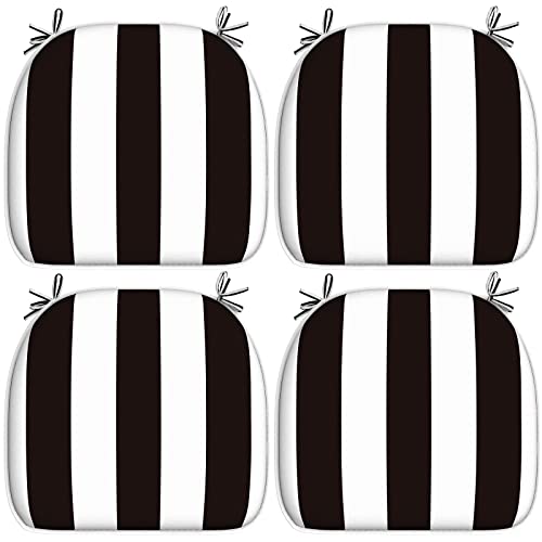 LVTXIII Outdoor Chair Cushions Set of 4, Patio Seat Cushions D16xW17 Inch with Ties for Patio Furniture Chairs Home Garden Use, Cabana Black - color: Cabana Black, size: 4 Count (Pack of 1)