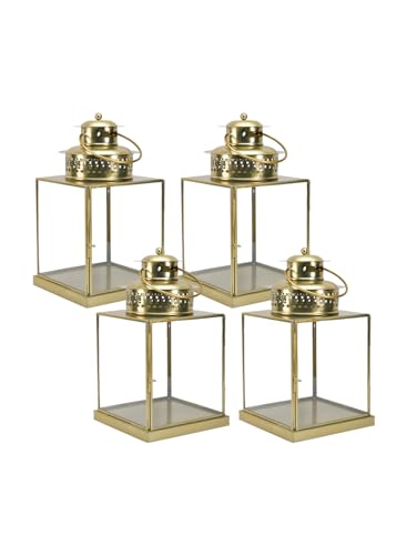 Serene Spaces Living 12" Aurea Candle Lantern, Gold Square Metal Candle Holder - Table, Mantel Decor, Elegant Decorative Centerpiece for Home, Parties, Weddings, Holidays, Special Occasions, Pack of 4 - color: Lantern, Pack of 4