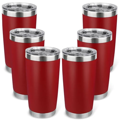 20oz Stainless Steel Tumbler Bulk with Lid, Travel Mug - Double Wall Vacuum Powder Coated Cup - Red, 6 Pack - color: Red, size: 6 Pack