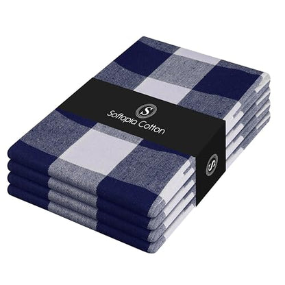 Navy Blue Buffalo Check Kitchen Towels, 4 Pack, 100% Cotton, 16x26 Inches, Soft, Absorbent, Quick Dry, Dish Cloths, Bar & Restaurant Cleaning Towels with Hanging Loop, Navy White - color: Navy, White - Buffalo, size: 16 X 26 - 4 Pack